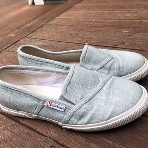 Superga light blue linen loafers